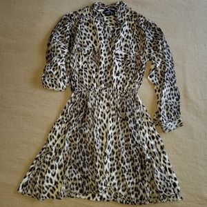 Angie Tan Black Leopard Animal Print Shirt Dress S